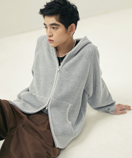 Bleme(ブレム)の「ウール混 ダブルジップ 2トーン ニットパーカー(パーカー・メンズ・グレー/ブラック/ブラウン・M/S/XL/L)」の20枚目の写真