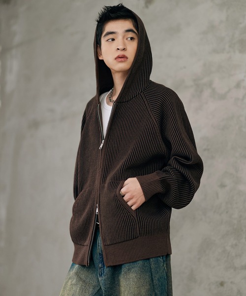 セール】ウール混 ダブルジップ 2トーン ニットパーカー(パーカー セール】ウール混 ダブルジップ 2トーン ニットパーカー(パーカー