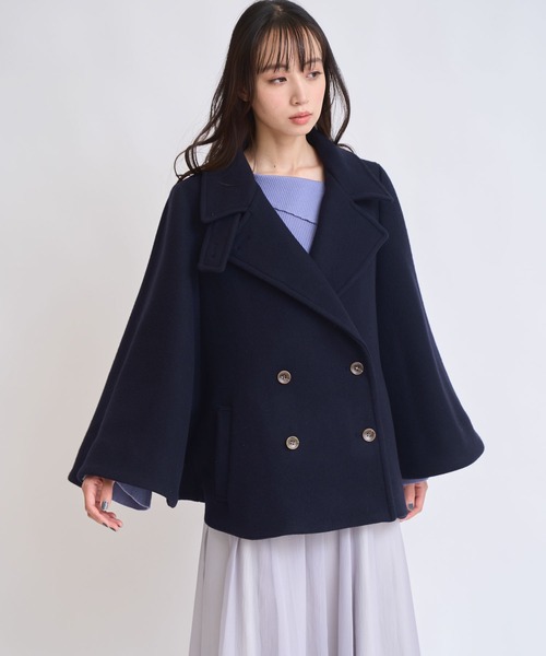 美品 MARELLA ウール100% フレアスリーブコート ジャケット ネイビー セール】ケープミドルウールコート（その他アウター）｜NOELA（ノエラ