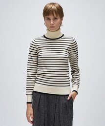 cloenc | 【手洗い可】カシミヤ混リブボーダータートルニット(ニット/セーター)