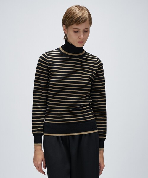 cloenc（クロエンス）の「【手洗い可】カシミヤ混リブボーダータートルニット（ニット/セーター・レディース・ベージュ系2/ホワイト系3/ブラック系2・02）」の2枚目の写真