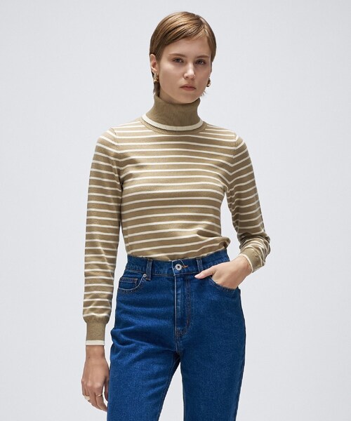 cloenc（クロエンス）の「【手洗い可】カシミヤ混リブボーダータートルニット（ニット/セーター・レディース・ベージュ系2/ホワイト系3/ブラック系2・02）」の3枚目の写真