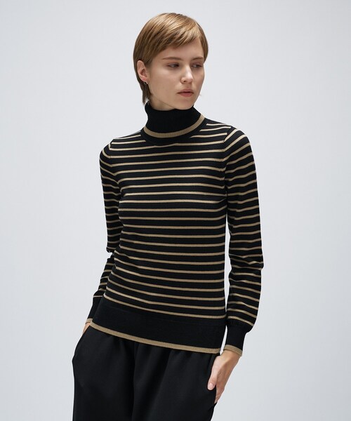 cloenc（クロエンス）の「【手洗い可】カシミヤ混リブボーダータートルニット（ニット/セーター・レディース・ベージュ系2/ホワイト系3/ブラック系2・02）」の14枚目の写真