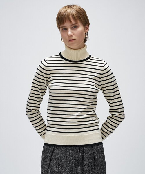 cloenc（クロエンス）の「【手洗い可】カシミヤ混リブボーダータートルニット（ニット/セーター・レディース・ベージュ系2/ホワイト系3/ブラック系2・02）」の19枚目の写真