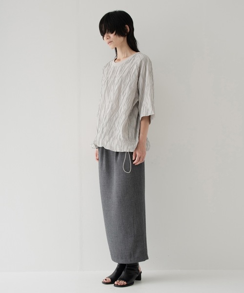 RYU(リュー)の「tucked dobby poncho shirt(Tシャツ/カットソー・メンズ・ブラック/ベージュ系・FREE)」の3枚目の写真