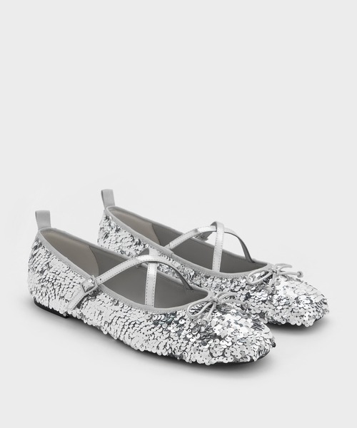 CHARLES & KEITH(チャールズ & キース)の「シークイン ボウクロスオーバーストラップ メリージェーンフラット(パンプス・レディース・ブラック系その他2/シルバー・25cm/24.5cm/23.5cm/23cm/22.5cm)」の11枚目の写真