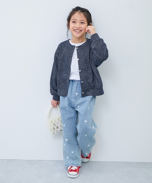 devirock（デビロック）の「ハートボタン付き きらめくラメミニ裏毛 カーディガン（カーディガン/ボレロ・キッズ・ピンク系/ブラック系/ホワイト系/ネイビー系・100cm/110cm/120cm/130cm/140cm/150cm/160cm）」の5枚目の写真