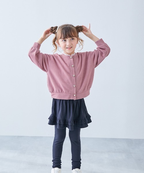 devirock（デビロック）の「ハートボタン付き きらめくラメミニ裏毛 カーディガン（カーディガン/ボレロ・キッズ・ピンク系/ブラック系/ホワイト系/ネイビー系・100cm/110cm/120cm/130cm/140cm/150cm/160cm）」の6枚目の写真