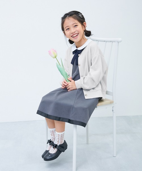 devirock（デビロック）の「ハートボタン付き きらめくラメミニ裏毛 カーディガン（カーディガン/ボレロ・キッズ・ピンク系/ブラック系/ホワイト系/ネイビー系・100cm/110cm/120cm/130cm/140cm/150cm/160cm）」の7枚目の写真