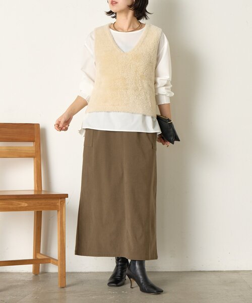 Jena espace merveilleux（ジェナ　エスパスメルヴェイユ）の「【体系カバー/2点セット】フェザーベストセットブラウス（ベスト・レディース・アイボリー/ブラック/ベージュ・FREE）」の5枚目の写真