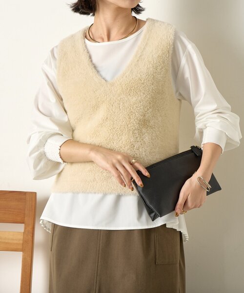 Jena espace merveilleux（ジェナ　エスパスメルヴェイユ）の「【体系カバー/2点セット】フェザーベストセットブラウス（ベスト・レディース・アイボリー/ブラック/ベージュ・FREE）」の8枚目の写真