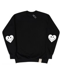 [UNISEX]エルボーホワイトハートマンツーマン_ブラック