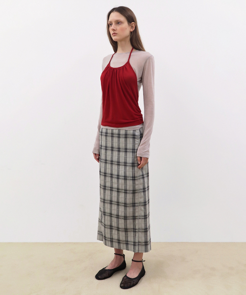 SINOON（シヌーン）の「Check H-Line Skirt (Light Grey)（スカート・レディース・ライトグレー・FREE）」の2枚目の写真