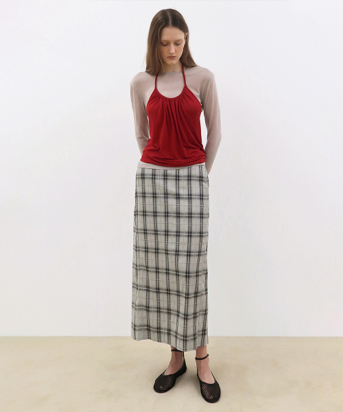 SINOON（シヌーン）の「Check H-Line Skirt (Light Grey)（スカート・レディース・ライトグレー・FREE）」の3枚目の写真