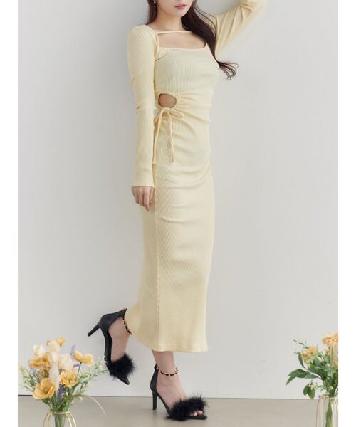 EATME(イートミー)の「カットアウトリボンデザインワンピース(ワンピース・レディース・イエロー/グレー/ブラック・FREE)」の3枚目の写真