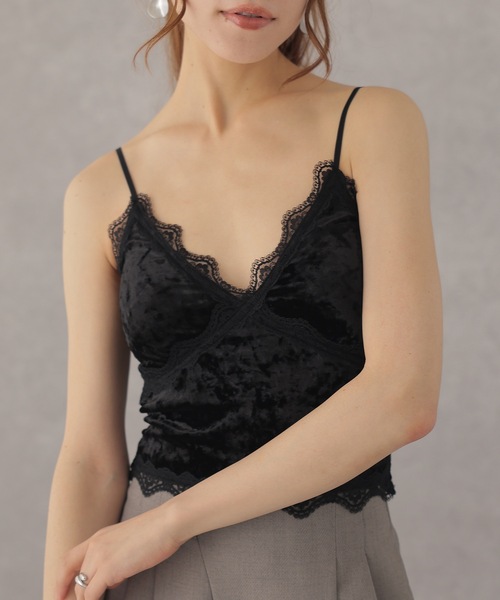 Lace Ladies(レースレディース)の「バック シャーリング コンパクト ベロア調 カップ付き キャミソール(キャミソール・レディース・ブラウン/ブラック/アイボリー・FREE)」の8枚目の写真