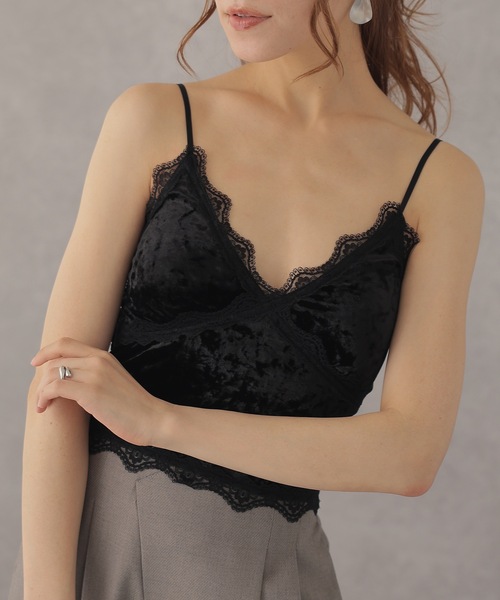 Lace Ladies(レースレディース)の「バック シャーリング コンパクト ベロア調 カップ付き キャミソール(キャミソール・レディース・ブラウン/ブラック/アイボリー・FREE)」の10枚目の写真