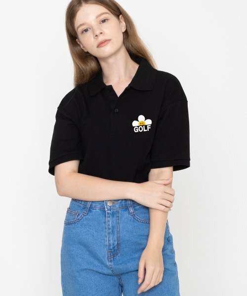 GRAVER（グレーバー）の「[ユニセックス]ゴルフフラワースマイルピケ半袖Tシャツ_ブラック（ポロシャツ・レディース・ブラック・SMALL/MEDIUM/LARGE）」の3枚目の写真