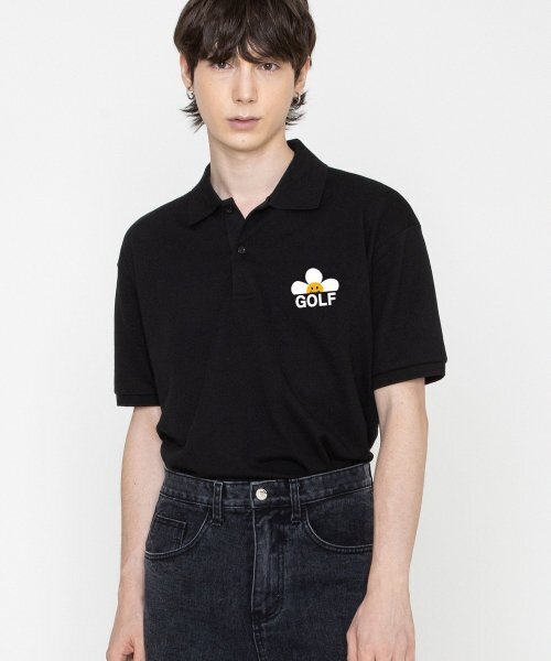 GRAVER（グレーバー）の「[ユニセックス]ゴルフフラワースマイルピケ半袖Tシャツ_ブラック（ポロシャツ・レディース・ブラック・SMALL/MEDIUM/LARGE）」の4枚目の写真