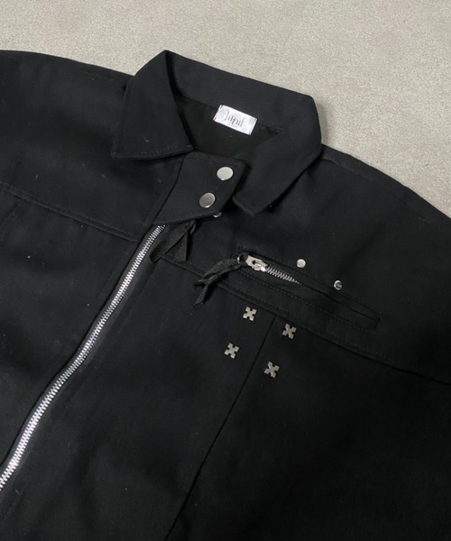 ブラックジップアップデニムジャケット スタッズ付 GLADNEWS グラッド 
