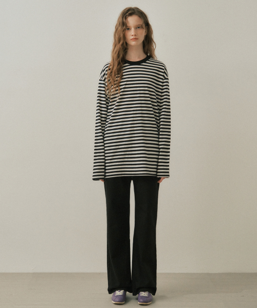 WEDNESDAYOASISFORWOMEN(ウェンズデー オアシス フォー ウーマン)の「W/ピュアコットンストライプロングスリーブ_BLACK(W25-TP37)(Tシャツ/カットソー・レディース・ブラック・MEDIUM/LARGE)」の3枚目の写真