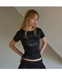 ソムル ロゴ スリム クロップTシャツ ブラック