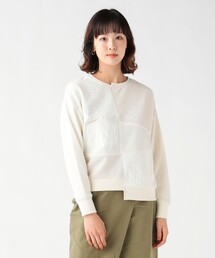 レース×プリント パッチワーク スウェット