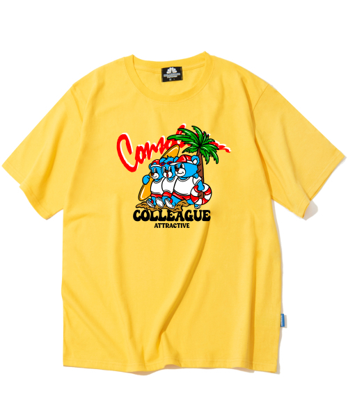 TRIPSHION(トリップション)の「Colleage Bear グラフィックTシャツ - イエロー(Tシャツ/カットソー・メンズ・その他・LARGE/MEDIUM/X-LARGE)」の1枚目の写真