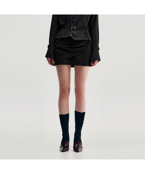Drape Layered Mini Skirt _ BLACK