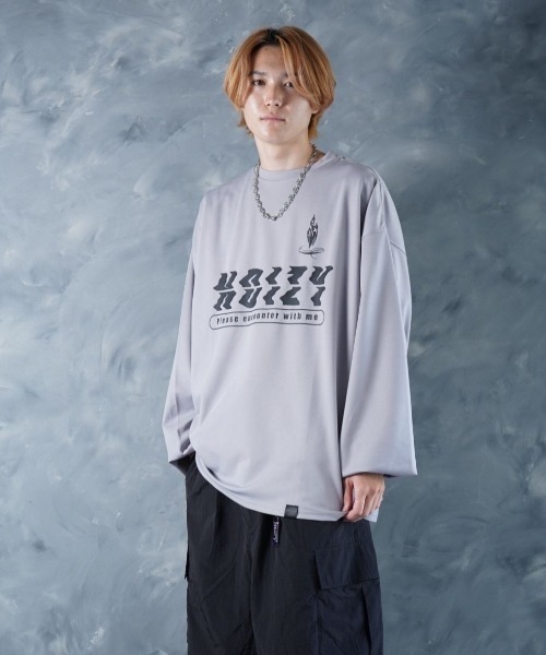 NOIZY(ノイジー)の「Encounter Logo T/Crosskey Logo T / オーバーサイズ ワイドスリーブ 長袖 ゲーム プリント グラフィックデザイン ロンT(Tシャツ/カットソー・メンズ・Black/ブラウン/ブルー/ブラック系その他/グレー系その他/グレー・LARGE/MEDIUM)」の11枚目の写真