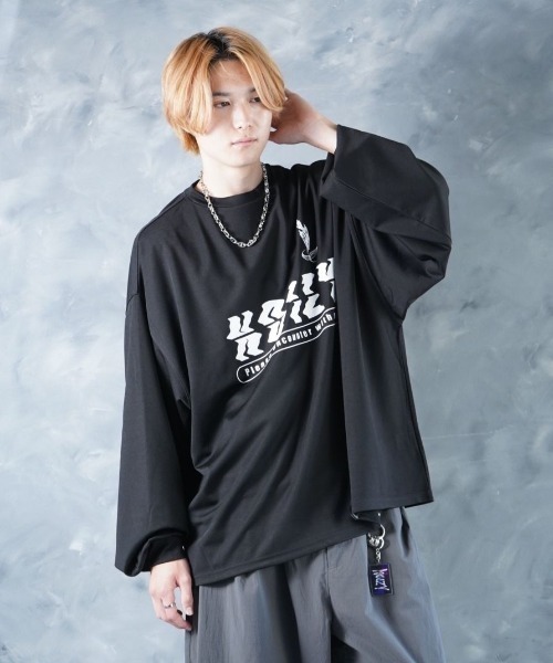 NOIZY(ノイジー)の「Encounter Logo T/Crosskey Logo T / オーバーサイズ ワイドスリーブ 長袖 ゲーム プリント グラフィックデザイン ロンT(Tシャツ/カットソー・メンズ・Black/ブラウン/ブルー/ブラック系その他/グレー系その他/グレー・LARGE/MEDIUM)」の18枚目の写真