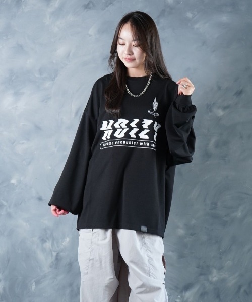 NOIZY(ノイジー)の「Encounter Logo T/Crosskey Logo T / オーバーサイズ ワイドスリーブ 長袖 ゲーム プリント グラフィックデザイン ロンT(Tシャツ/カットソー・メンズ・Black/ブラウン/ブルー/ブラック系その他/グレー系その他/グレー・LARGE/MEDIUM)」の13枚目の写真