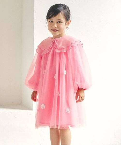 apres les cours(アプレレクール)の「スカラップ衿チュールワンピース_アプレレクールマシェリ(ワンピース・キッズ・ピンク/サックスブルー・80/90/100/110/120/130)」の1枚目の写真