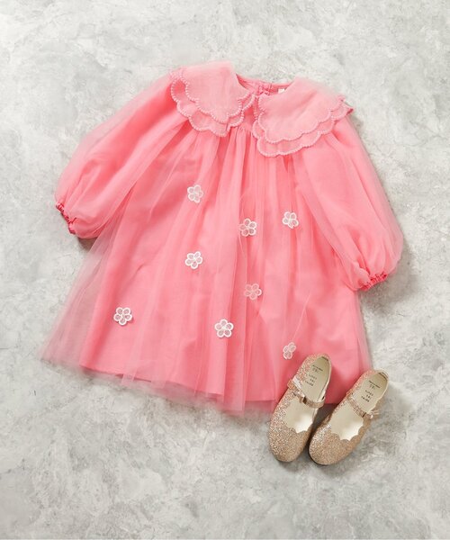 apres les cours(アプレレクール)の「スカラップ衿チュールワンピース_アプレレクールマシェリ(ワンピース・キッズ・ピンク/サックスブルー・80/90/100/110/120/130)」の4枚目の写真