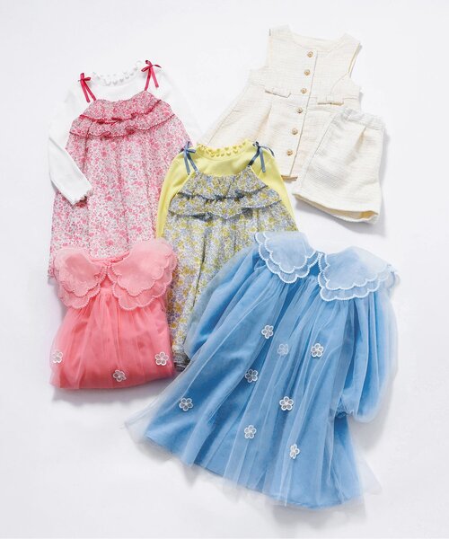 apres les cours(アプレレクール)の「スカラップ衿チュールワンピース_アプレレクールマシェリ(ワンピース・キッズ・ピンク/サックスブルー・80/90/100/110/120/130)」の5枚目の写真