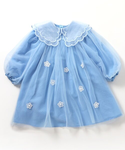 apres les cours(アプレレクール)の「スカラップ衿チュールワンピース_アプレレクールマシェリ(ワンピース・キッズ・ピンク/サックスブルー・80/90/100/110/120/130)」の9枚目の写真