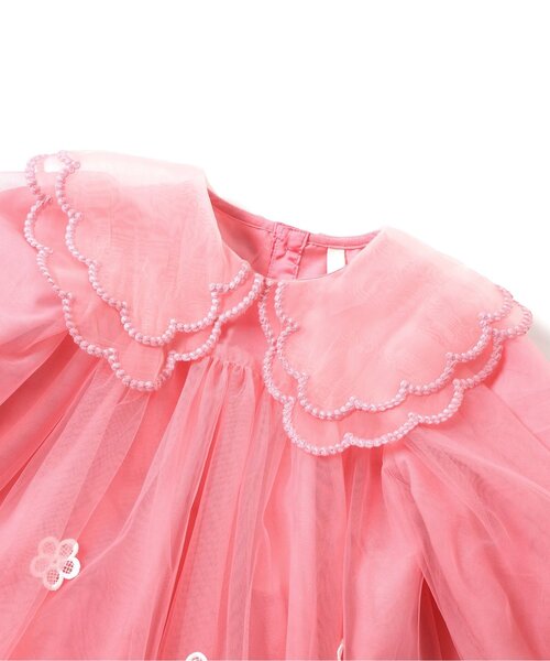 apres les cours(アプレレクール)の「スカラップ衿チュールワンピース_アプレレクールマシェリ(ワンピース・キッズ・ピンク/サックスブルー・80/90/100/110/120/130)」の12枚目の写真