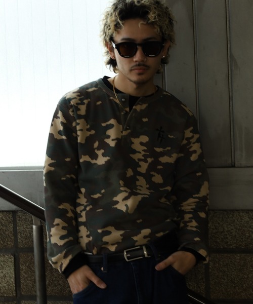 bike star(バイクスター)の「BIKE STAR ワンポイント刺繍総柄ワッフルヘンリーネックT(Tシャツ/カットソー・メンズ・カーキ系/カーキ・L/M)」の8枚目の写真