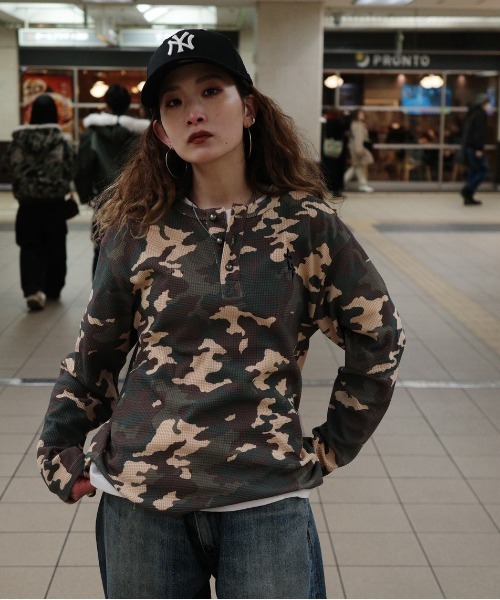 bike star(バイクスター)の「BIKE STAR ワンポイント刺繍総柄ワッフルヘンリーネックT(Tシャツ/カットソー・メンズ・カーキ系/カーキ・L/M)」の15枚目の写真