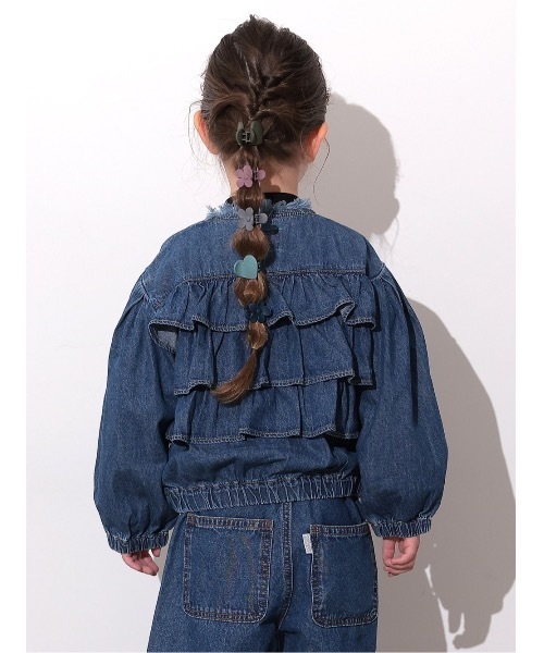 Ocean&Ground（オーシャン&グラウンド）の「ノーカラーフリルデニムJKT（デニムジャケット・キッズ・ライトブルー/ダークブルー・110/100/140/130/120）」の4枚目の写真