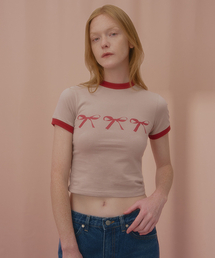 トリプルリボンリンガーTシャツベージュ