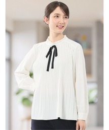 m.f.editorial | 【ストレッチ イージーケア】m.f.エディトリアル レディース 前身プリーツ リボン 長袖プルオーバーブラウス(シャツ/ブラウス)