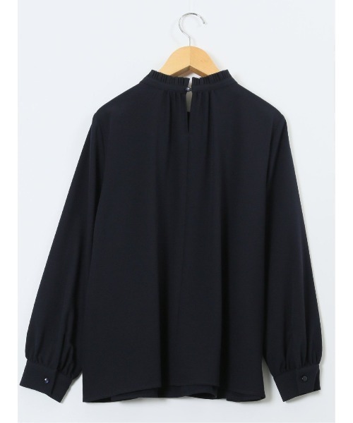 m.f.editorial（エムエフエディトリアル）の「【ストレッチ イージーケア】m.f.エディトリアル レディース 前身プリーツ リボン 長袖プルオーバーブラウス（シャツ/ブラウス・レディース・ネイビー/アイボリー・MEDIUM/LARGE）」の5枚目の写真