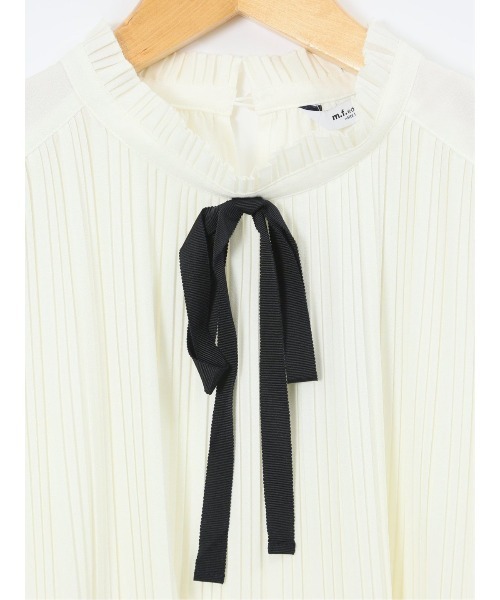m.f.editorial（エムエフエディトリアル）の「【ストレッチ イージーケア】m.f.エディトリアル レディース 前身プリーツ リボン 長袖プルオーバーブラウス（シャツ/ブラウス・レディース・ネイビー/アイボリー・MEDIUM/LARGE）」の12枚目の写真