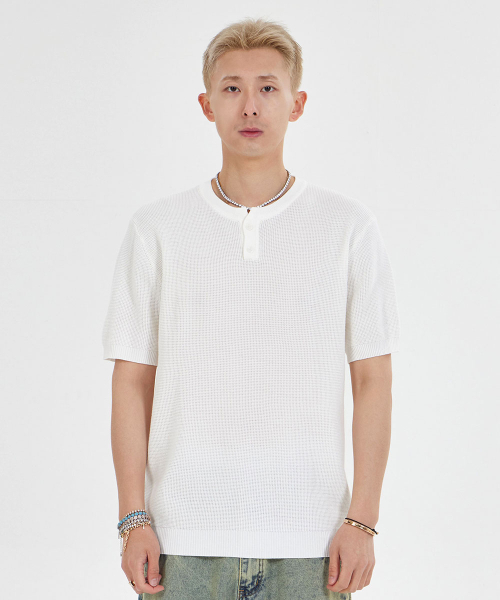 Henley neck waffle полугладкая футболка — белая