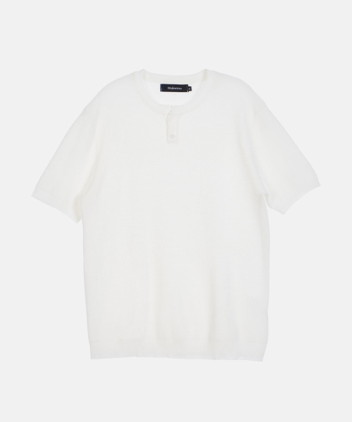 MAKEITTO（メイキット）の「ヘンリーネックワッフル半袖Tシャツ_ホワイト（ポロシャツ・メンズ・その他・M/L/XL）」の2枚目の写真