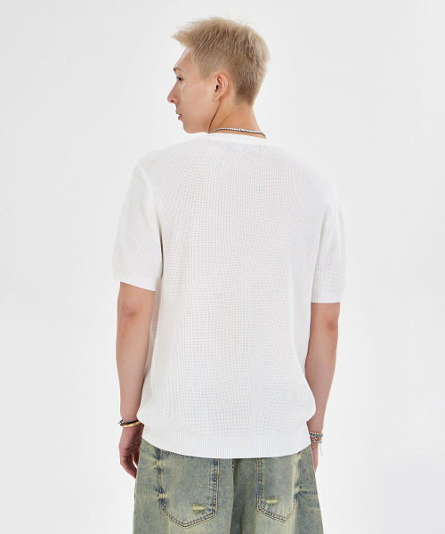 MAKEITTO（メイキット）の「ヘンリーネックワッフル半袖Tシャツ_ホワイト（ポロシャツ・メンズ・その他・M/L/XL）」の8枚目の写真