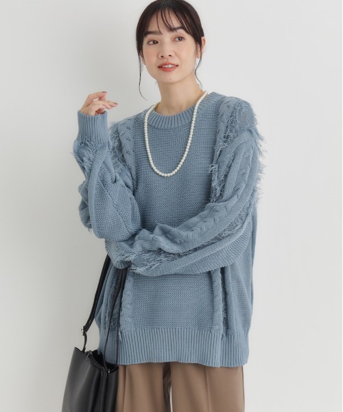 Right-on(ライトオン)の「HONEYSUCKLE ROSE(ハニーサックルローズ)【レディース】ケーブルフリンジセーター(ニット/セーター・レディース・オフホワイト/ブラウン/ブルー・L/M)」の13枚目の写真