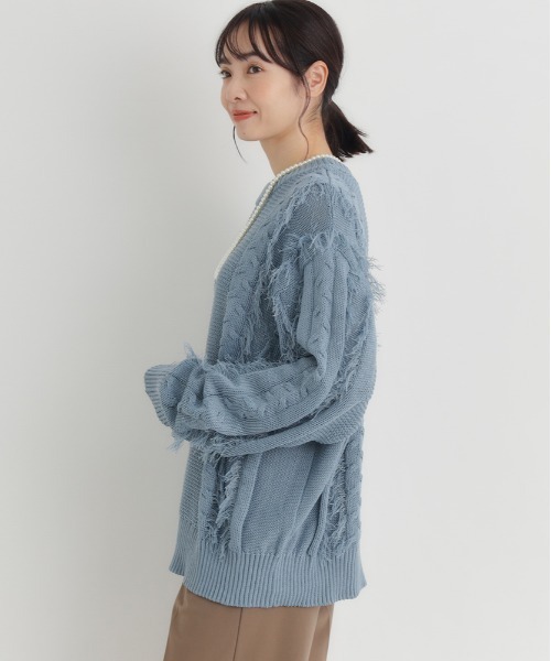 Right-on(ライトオン)の「HONEYSUCKLE ROSE(ハニーサックルローズ)【レディース】ケーブルフリンジセーター(ニット/セーター・レディース・オフホワイト/ブラウン/ブルー・L/M)」の14枚目の写真