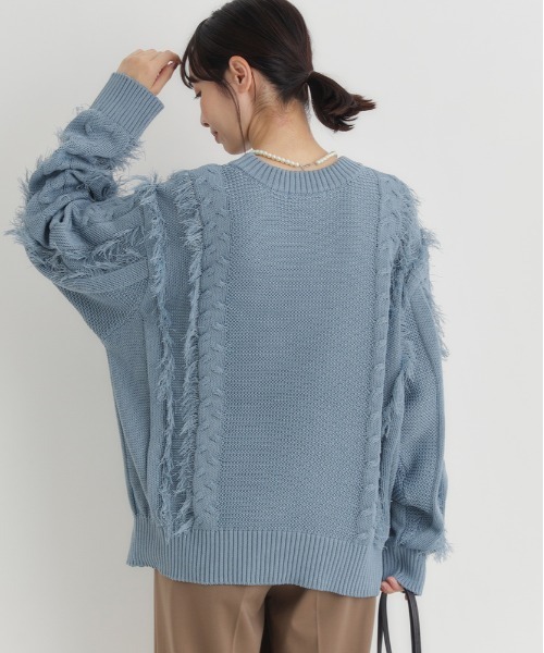 Right-on(ライトオン)の「HONEYSUCKLE ROSE(ハニーサックルローズ)【レディース】ケーブルフリンジセーター(ニット/セーター・レディース・オフホワイト/ブラウン/ブルー・L/M)」の15枚目の写真